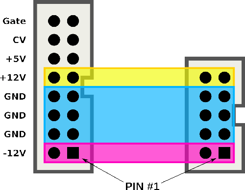 10 to 16 pin power connecting ribbon; -12v is connected to the red stripe on both sides